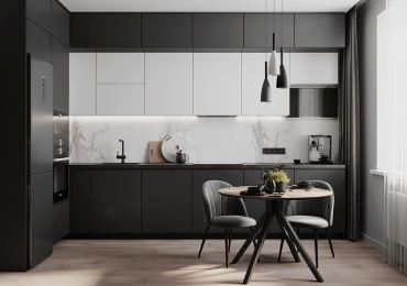 Không gian căn hộ đầy tinh tế với sự hài hòa của hai gam màu xám và xanh đậm